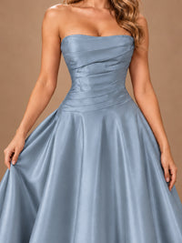 Blush Pink Strapless Satin A-Line Prom Dress with Ruched Bodice