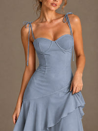 Spaghetti Strap Tiered Ruffles Chiffon Prom Dress