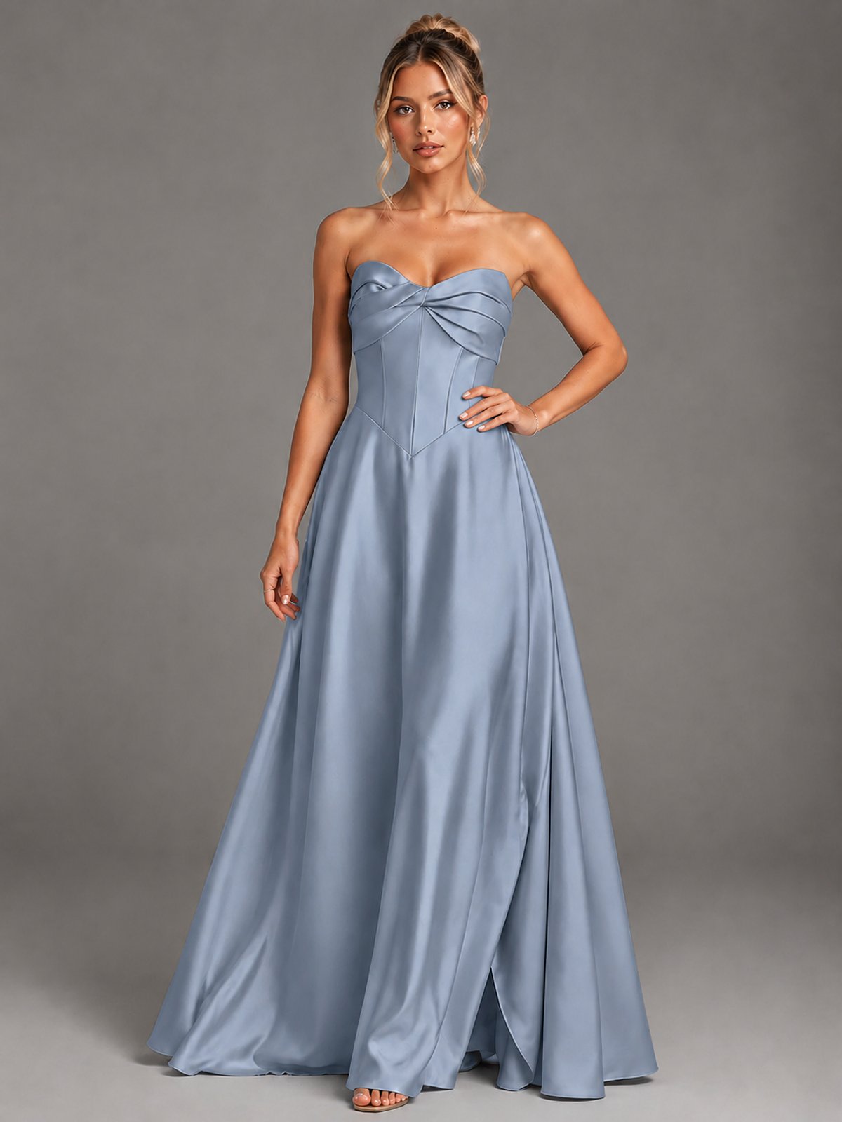 Sweetheart Neck Strapless Satin A-Line Prom Dress