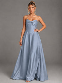Sweetheart Neck Strapless Satin A-Line Prom Dress