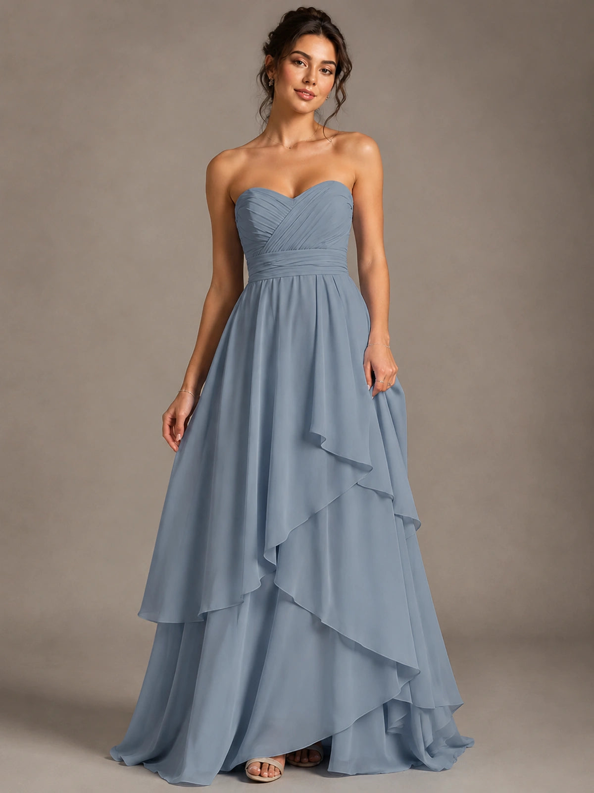 Strapless Ruffle A-Line Maxi Dress