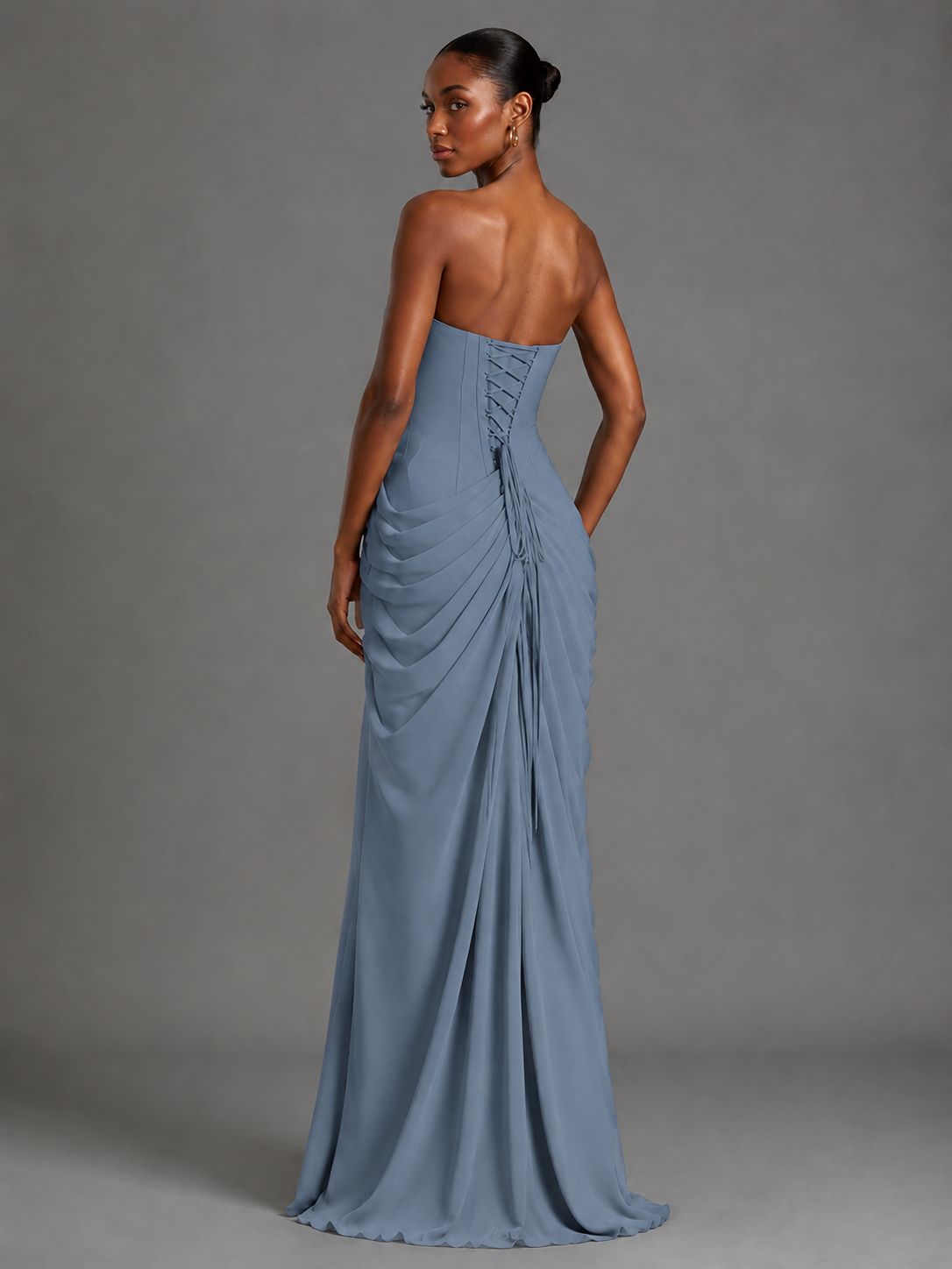 Strapless Bodycon Pleated Chiffon Formal Dress with Slit