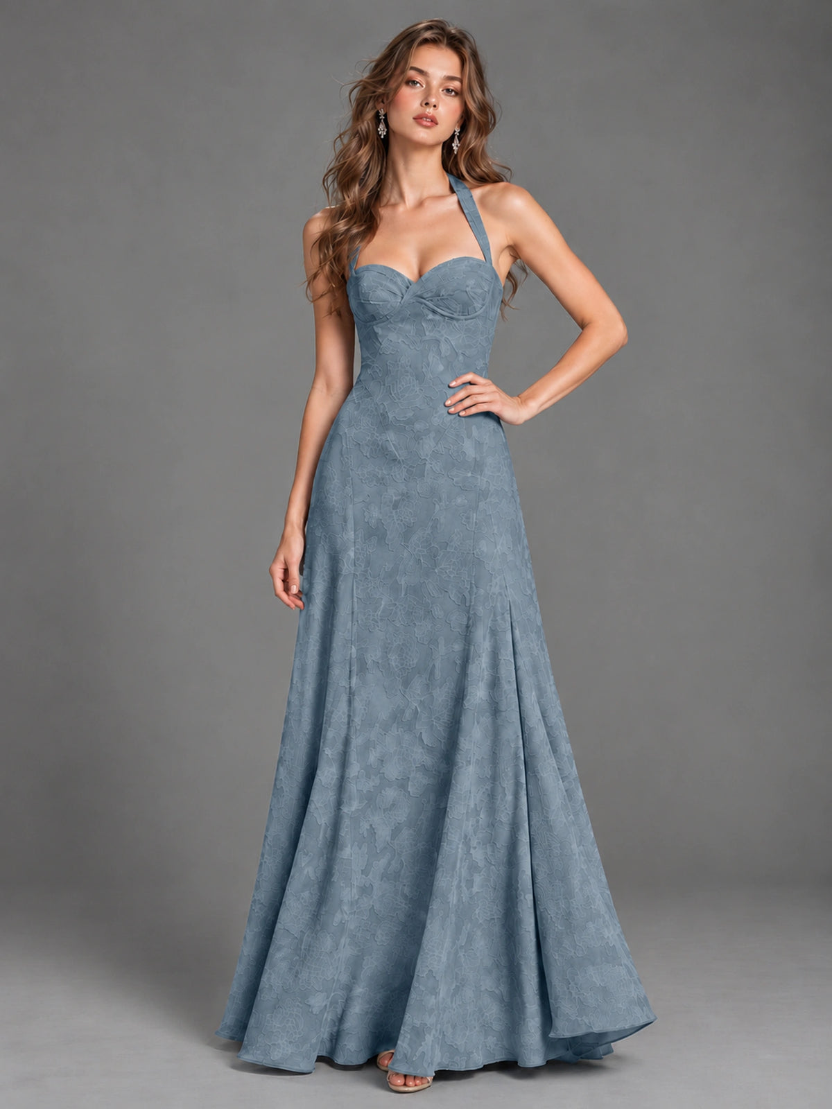 A-Line Halter Floral Chiffon Maxi Dress