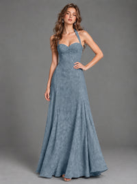 A-Line Halter Floral Chiffon Maxi Dress