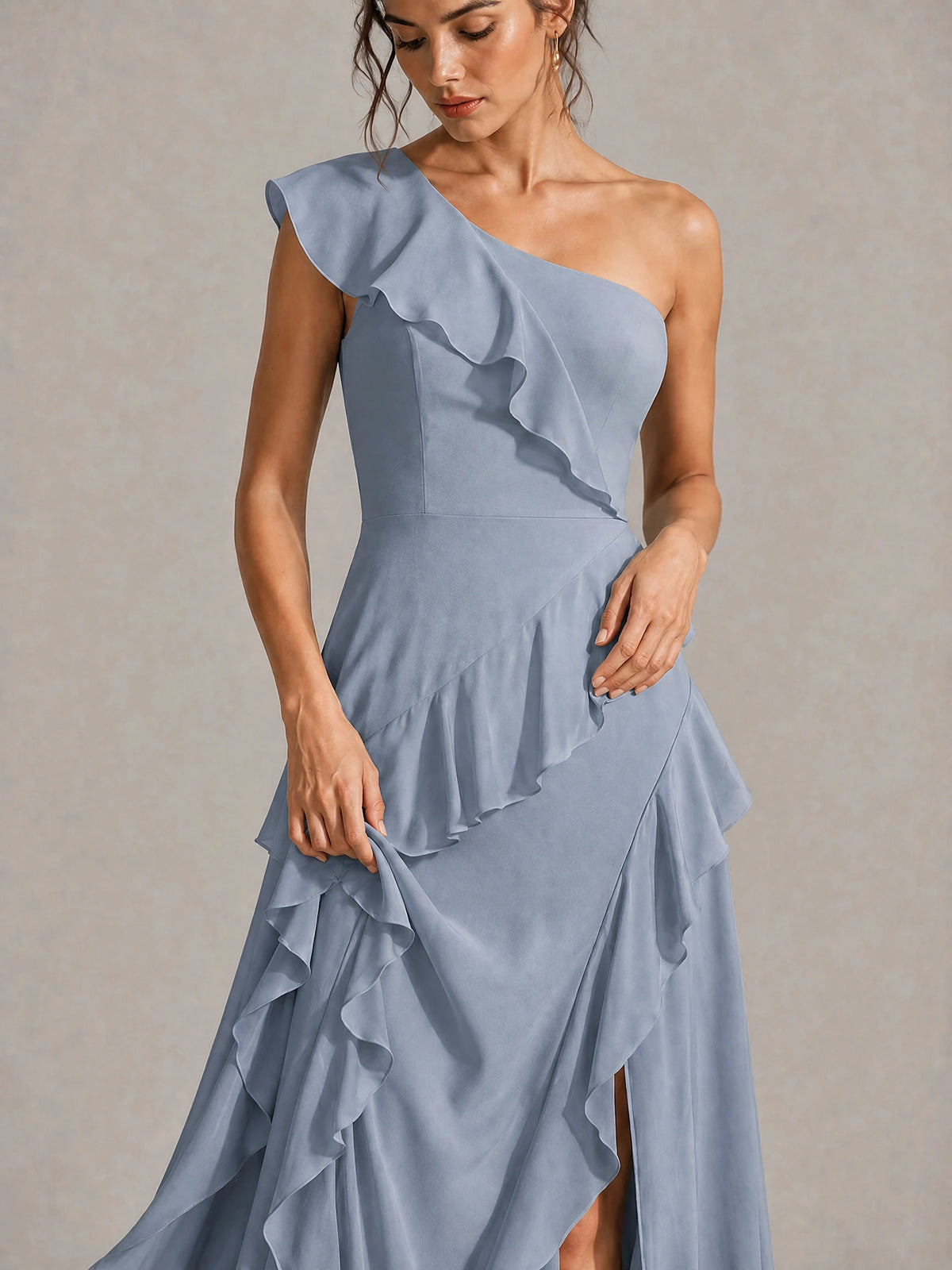 Sage Green One Shoulder Ruffle Bridesmaid Dress