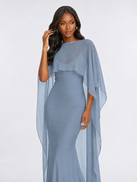 Satin Cape Prom Dresses Meramid Maxi Dress