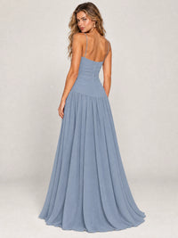 Butter Yellow Ruched Spaghetti Strap Drop-Waist Prom Dress