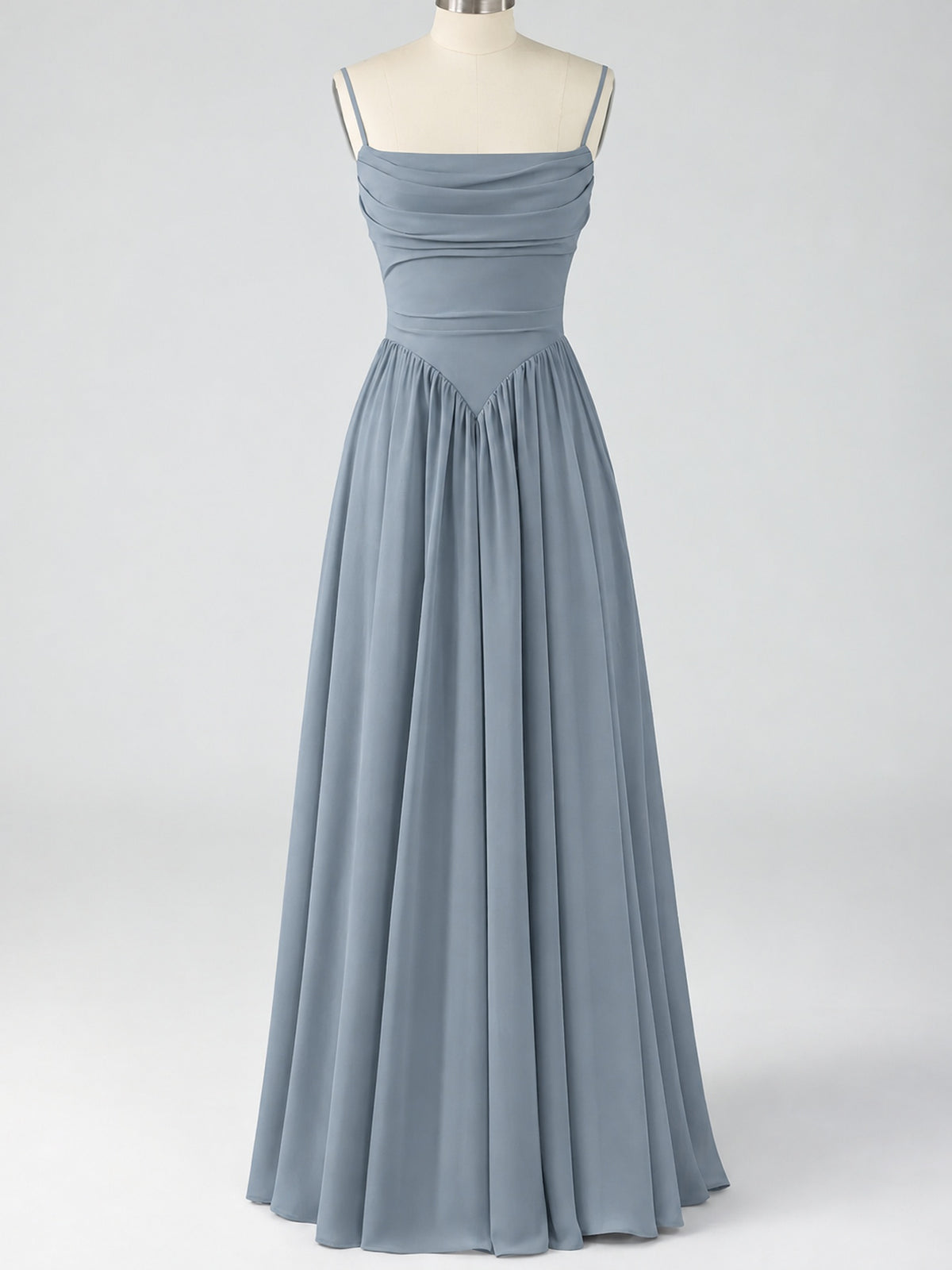 Spaghetti Strap Ruched Chiffon Maxi Dress with Backless