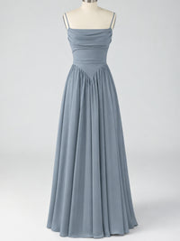 Spaghetti Strap Ruched Chiffon Maxi Dress with Backless