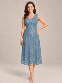 Tea Length Sequin Lace Mother of the Bride Dress with Chiffon Jacket