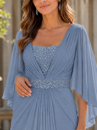 Elegant V-Neck Sequined Chiffon Mother of the Bride Dress with Flutter Sleeves