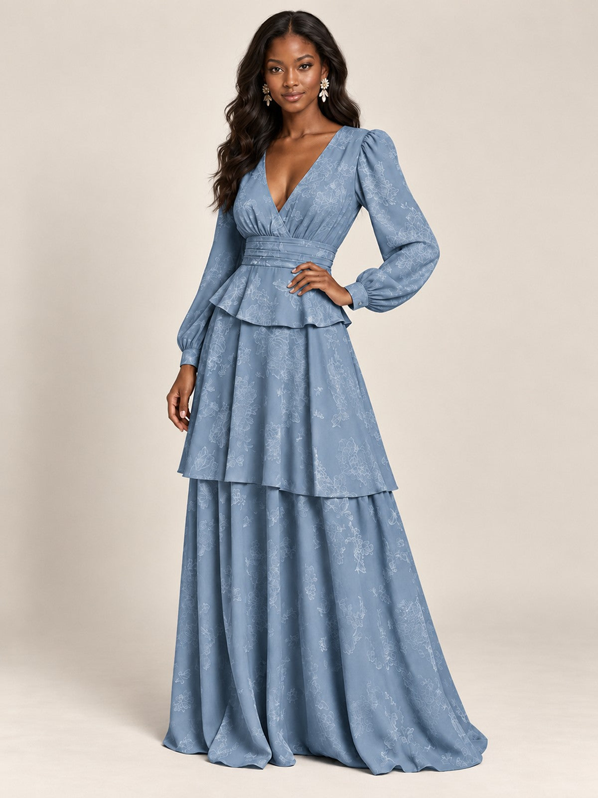 Blush Pink Floral Long Sleeve Maxi Dress