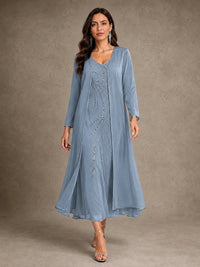Sequin Chiffon Mother of the Bride Dress with Jacket