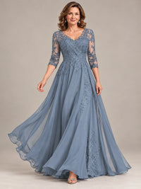 Sequin Lace A-Line Mother of the Bride Dress with 3/4 Sleeves
