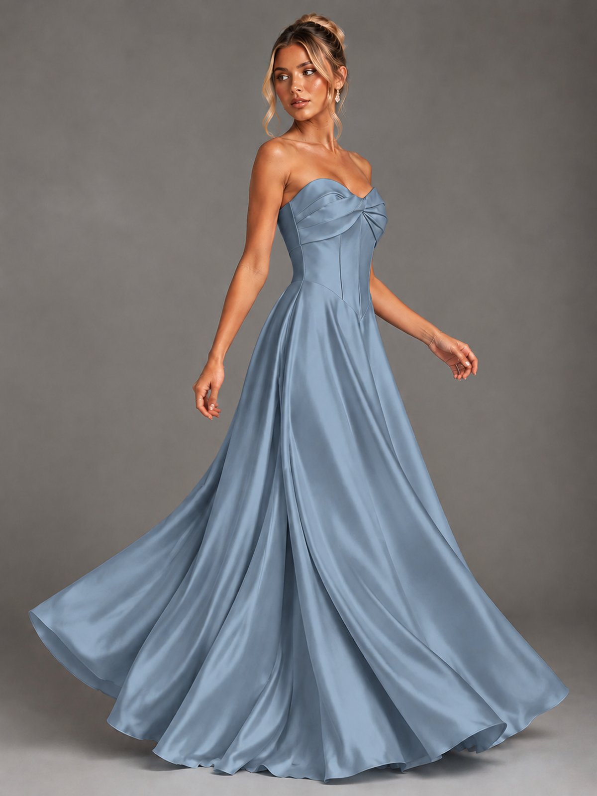 Sweetheart Neck Strapless Satin A-Line Prom Dress