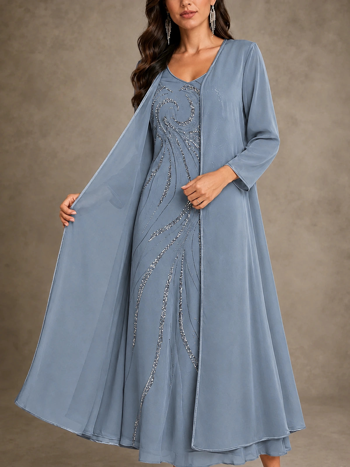 Sequin Chiffon Mother of the Bride Dress with Jacket