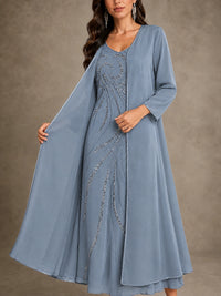 Sequin Chiffon Mother of the Bride Dress with Jacket