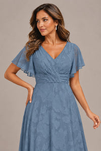 Jovellee Floral Chiffon A-Line Mother of the Bride Dress with Flutter Sleeves