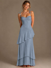 Spaghetti Strap Tiered Ruffles Chiffon Prom Dress