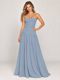Butter Yellow Ruched Spaghetti Strap Drop-Waist Prom Dress