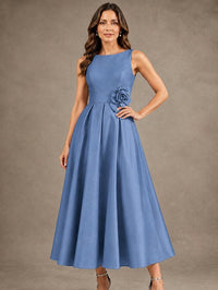Tea-Length Satin Mother of the Bride Dress with 3D Flower Detail