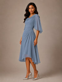 Cowl Neck Ruched Chiffon Mother of the Bride Dresses with Flutter Sleeves
