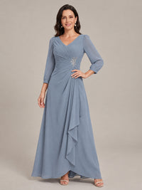 V-Neck Pleated Chiffon Mother of the Bride Dress with Flutter Sleeves
