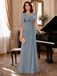 Elegant Applique Chiffon Mother of the Bride Dress with Cape Sleeves