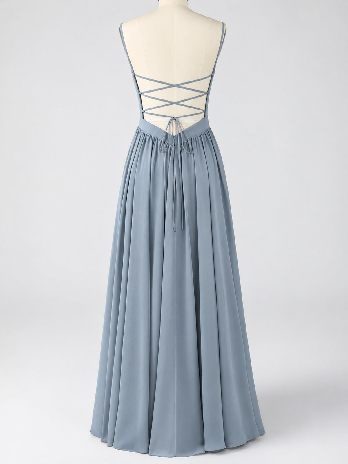 Spaghetti Strap Ruched Chiffon Maxi Dress with Backless