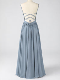 Spaghetti Strap Ruched Chiffon Maxi Dress with Backless
