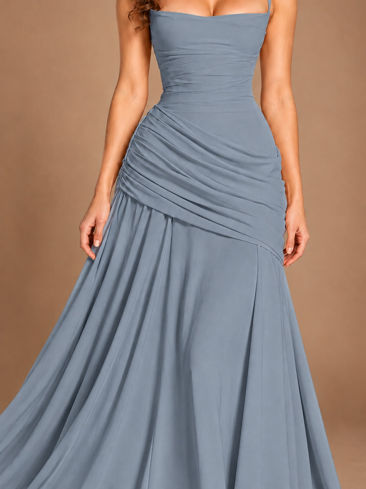 Butter Yellow Square Neck Ruched A-Line Prom Dress