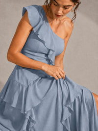 Sage Green One Shoulder Ruffle Bridesmaid Dress