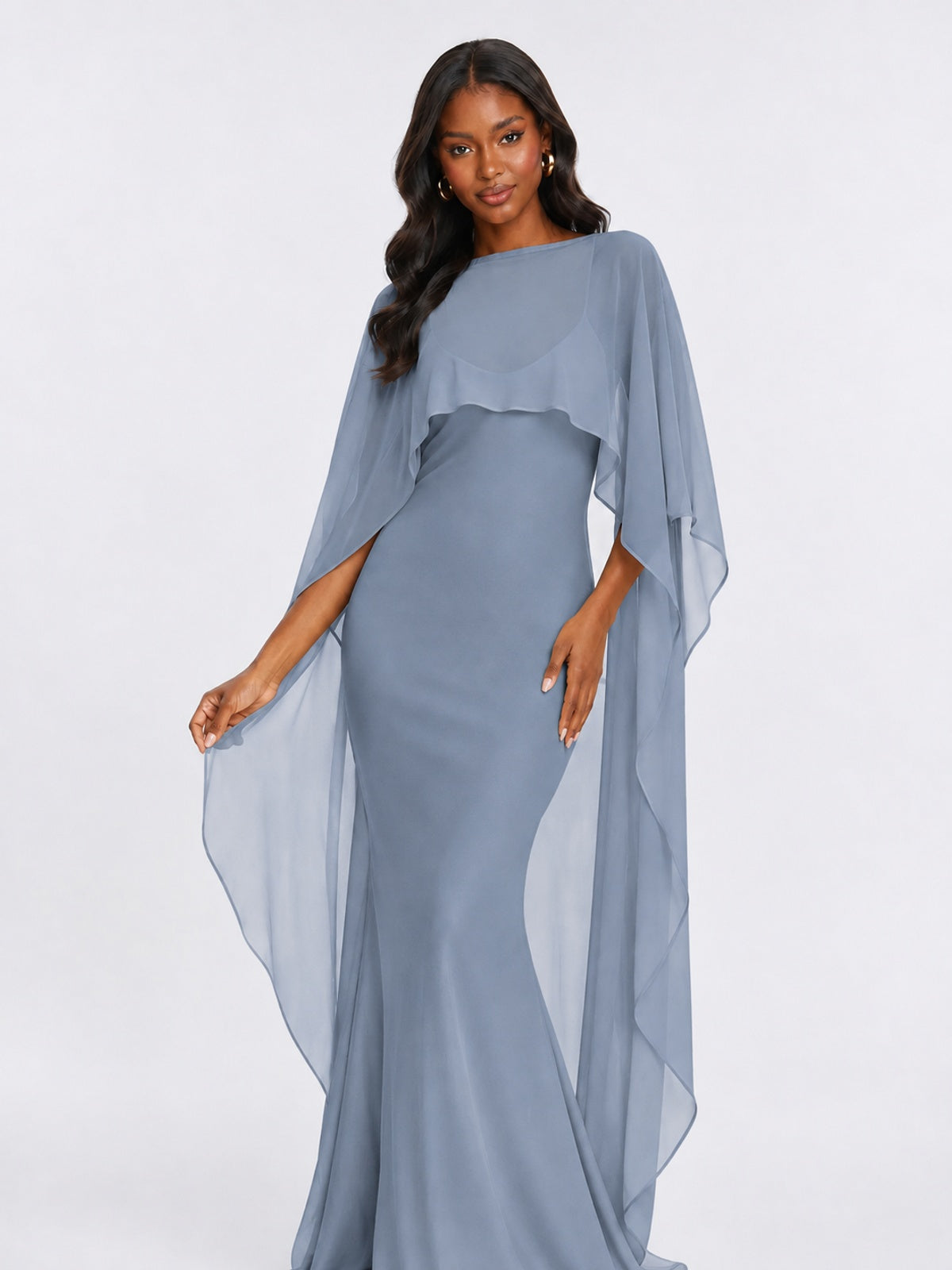 Satin Cape Prom Dresses Meramid Maxi Dress