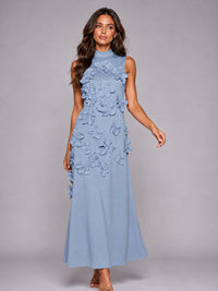 3D Floral Applique High Neck Prom Maxi Dress