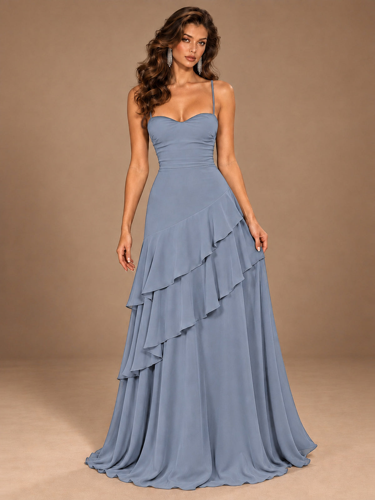 Sweetheart A-Line Ruffle Prom Dress with Spaghetti Straps