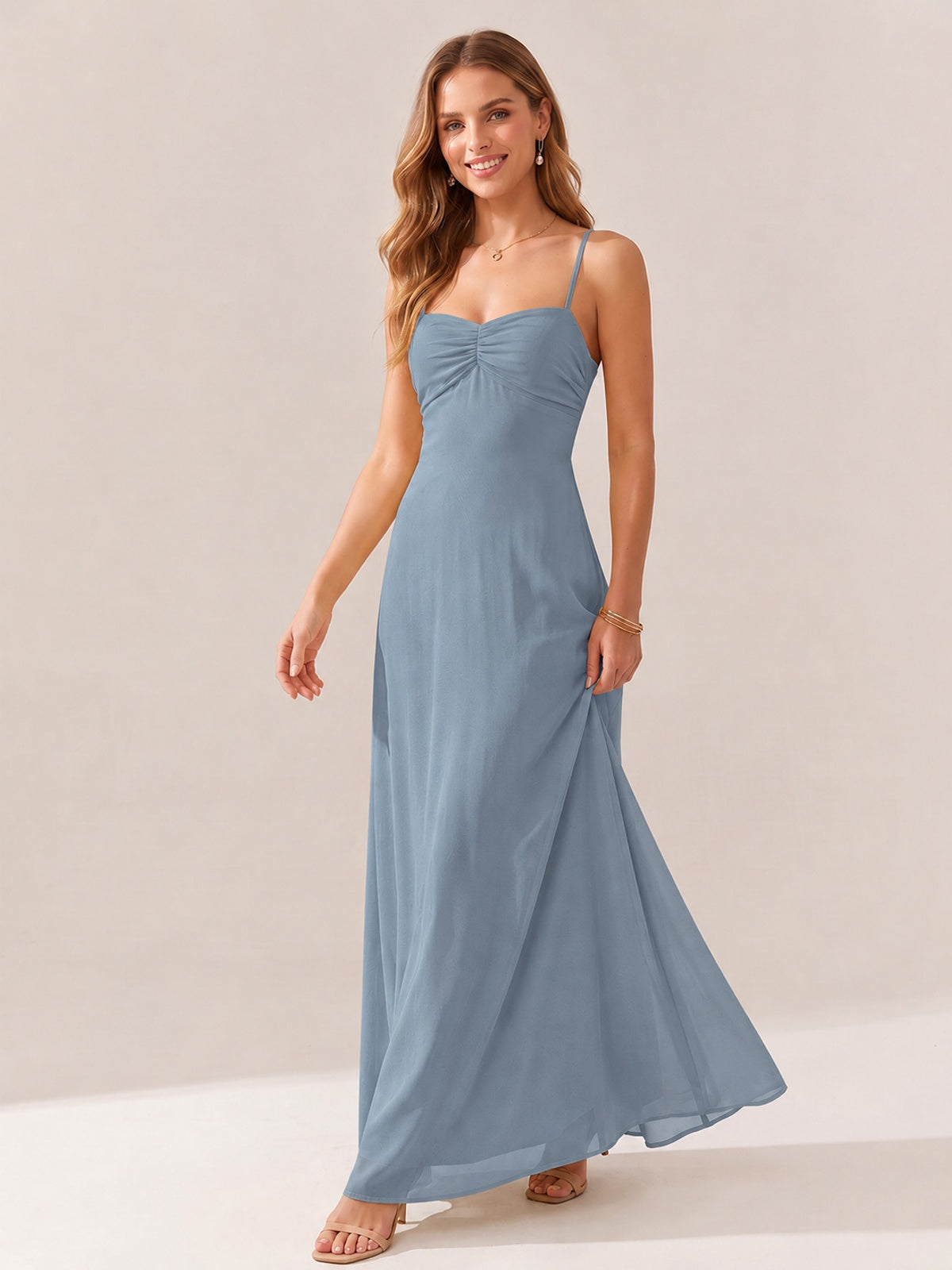 JOVELLEE Yellow Sweetheart Ruched Bust Chiffon Maxi Dress