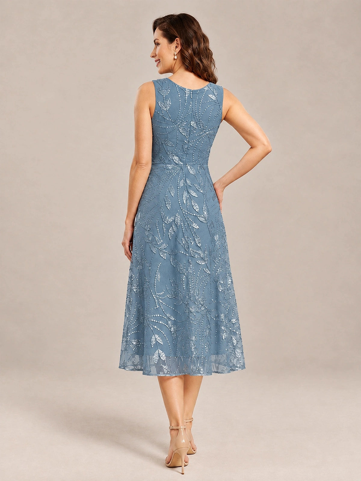 Tea Length Sequin Lace Mother of the Bride Dress with Chiffon Jacket