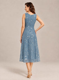 Tea Length Sequin Lace Mother of the Bride Dress with Chiffon Jacket