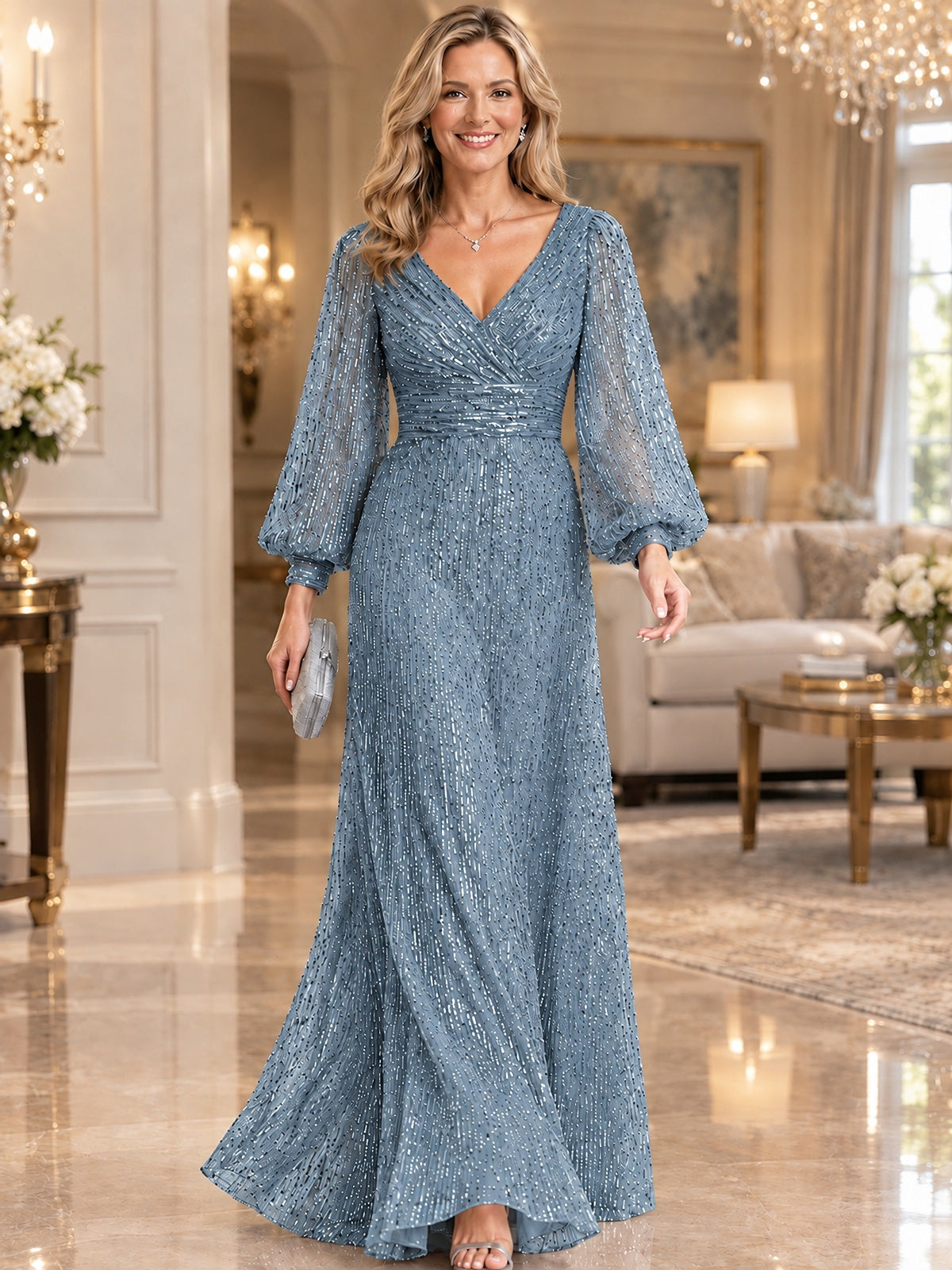 Sparkle Sequin Mother of The Bride Dresses with Long Sleeves