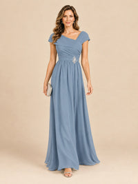 Cap Sleeve Mother of The Bride Dresses Long Chiffon Formal Gowns