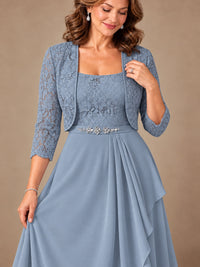 Blush Pink A-Line Mother of the Bride Dress with Lace Jacket and Ruffles