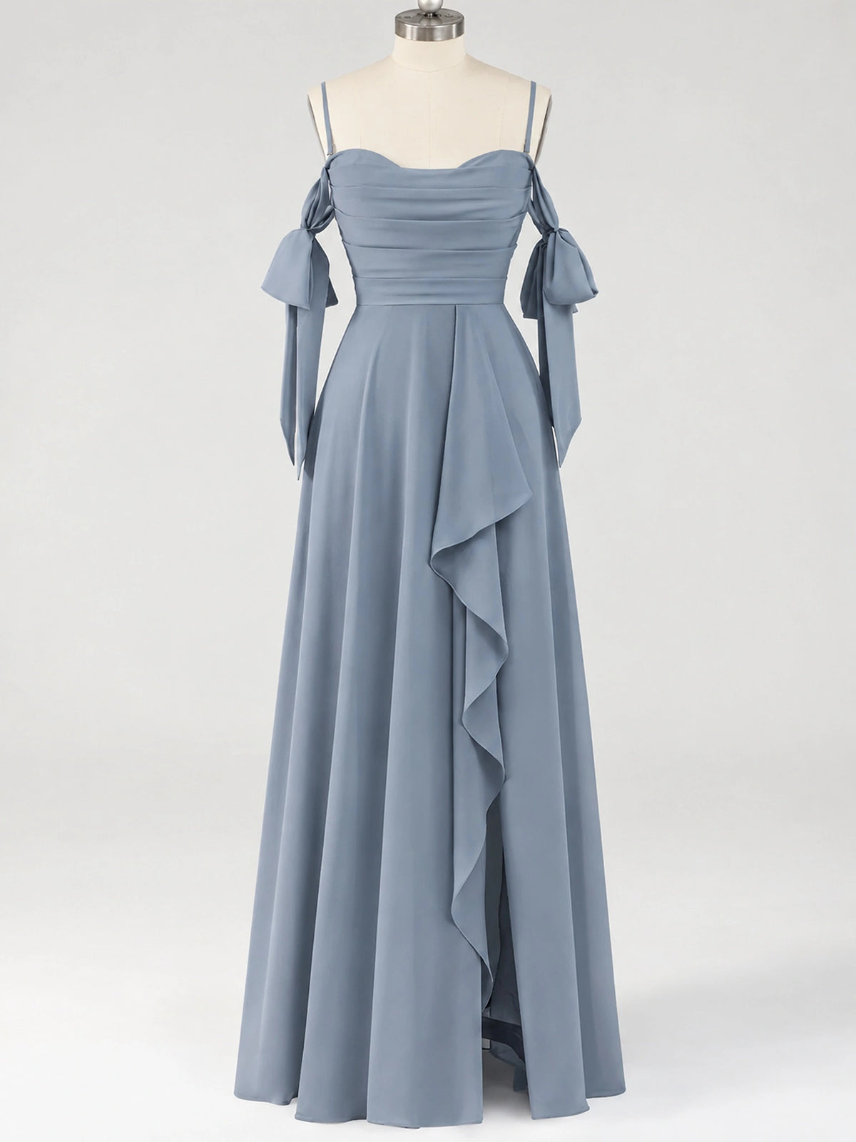 A-Line Ruffles Chiffon Bridesmaid Dress with Slit