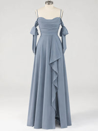 A-Line Ruffles Chiffon Bridesmaid Dress with Slit