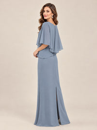 Cape Sleeve Mother of the Bride Dress with Asymmetrical Overlay