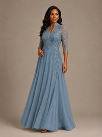 Embellished Appliques Mother of the Bride Dress with 3/4 Sleeves