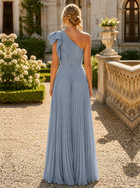 One Shoulder Pleated Chiffon A-Line Floor-Length Bridesmaid Dress