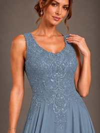 A-line 2 Pieces Chiffon Appliques Mother of The Bride Dresses with Jackets