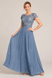 Embroidered Lace Pleated Mother of the Bride Dress