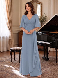 V-Neck Chiffon Lace Mother of the Bride Dresses