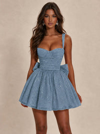 Sweetheart Glitter Tulle Puffy Mini Dress with Bow